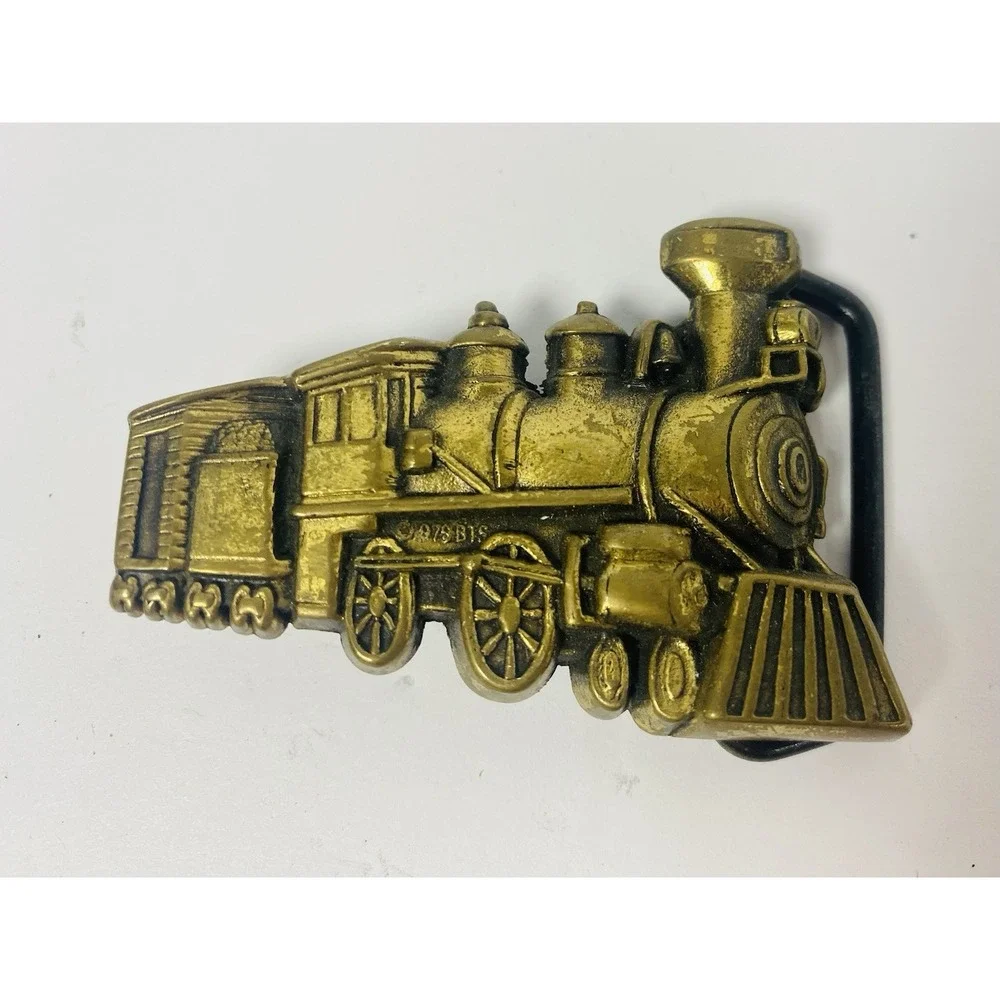 Brass Belt Buckle 1978 BTS Solid Brass Train Locomotive Buckle USA 2.75